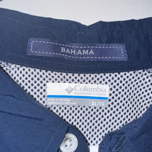 Columbia Bahama Short Sleeve Button-Up Fishing Shirt XL Navy Blue Nylon Outdoor - Picture 2 of 7